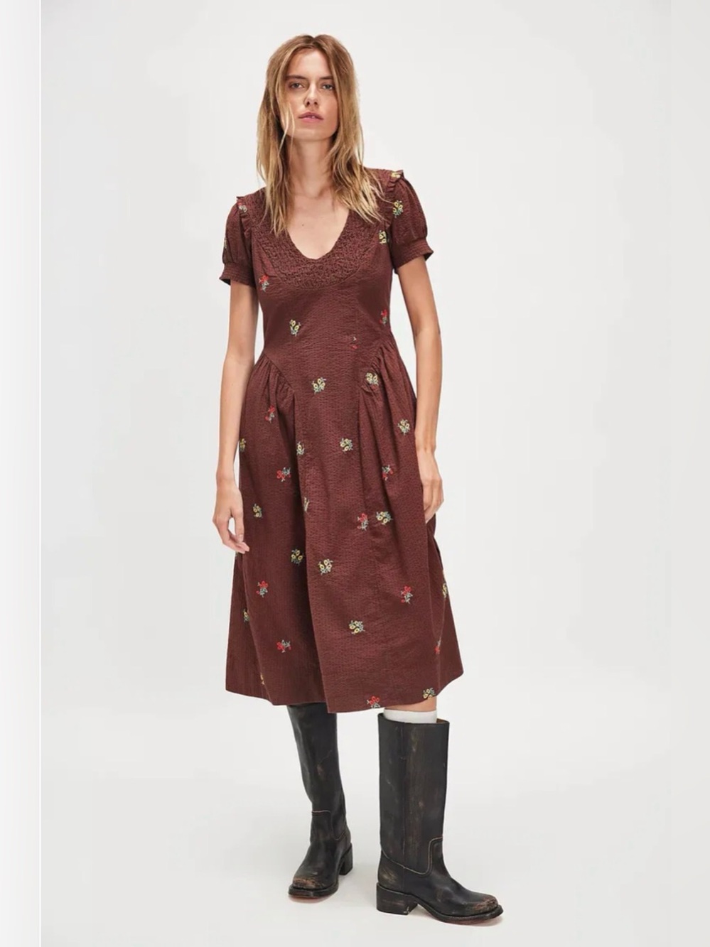 NWT Free People Maisie Midi Dress in Cocoa Brown